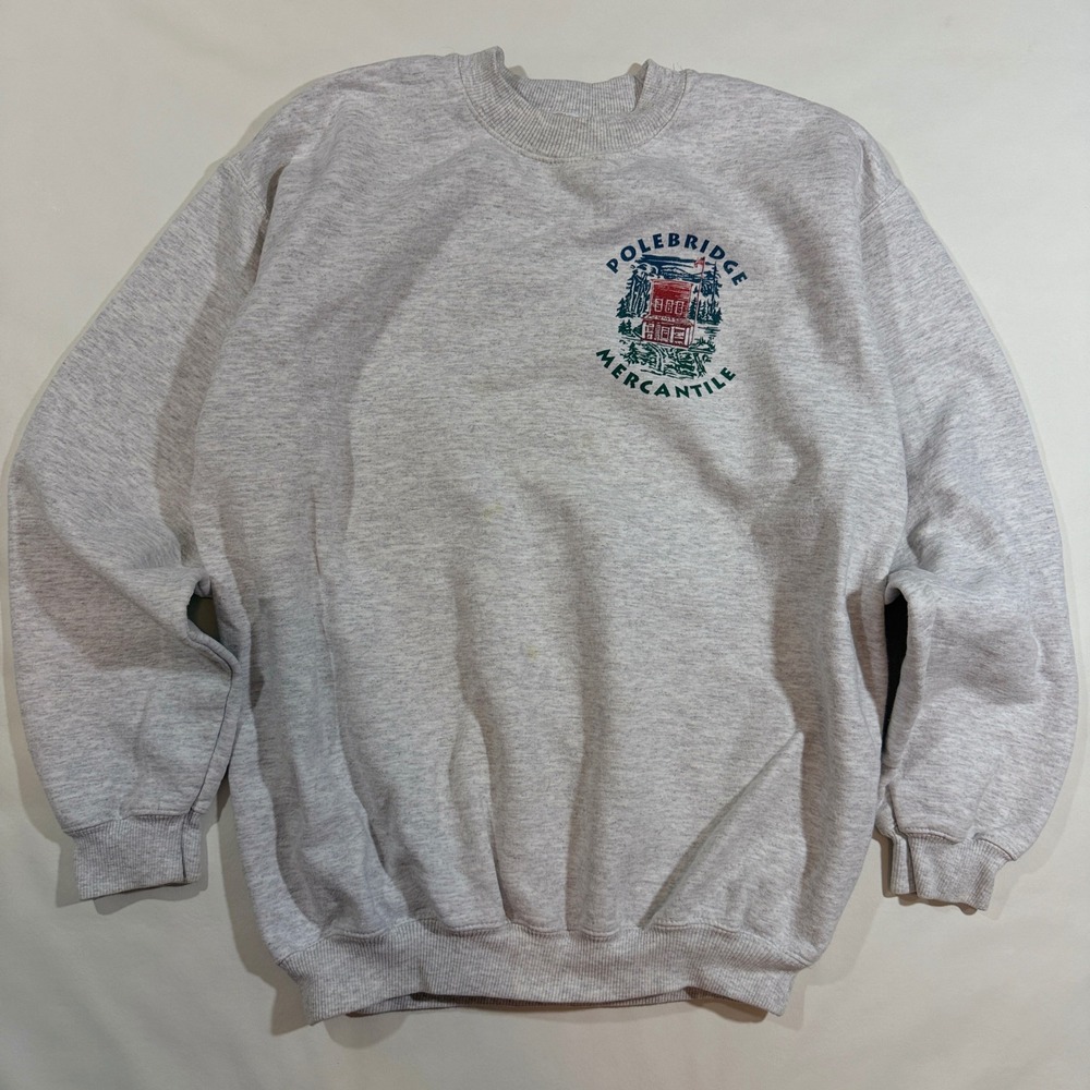 Vintage 90s Gildan Sweatshirt Mens M Gray Polebridge Montana Graphic Heavyweight